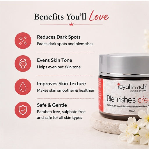 Royal In Rich Blemishes Cream – For Dark Spots, Blemishes & Uneven Skin Tone | 50gm