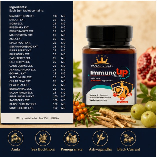 Royal In Rich ImmuneUp Tablets – Natural Immunity Booster with Ayurvedic Ingredients | 60 Tablets