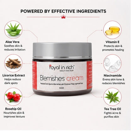 Royal In Rich Blemishes Cream – For Dark Spots, Blemishes & Uneven Skin Tone | 50gm