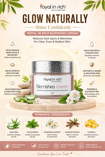 Royal In Rich Blemishes Cream – For Dark Spots, Blemishes & Uneven Skin Tone | 50gm