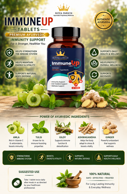 Royal In Rich ImmuneUp Tablets – Natural Immunity Booster with Ayurvedic Ingredients | 60 Tablets